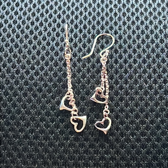New Sterling Silver Drop Earrings Double Strand Drop Cut-out Heart Gift Box - Picture 2 of 8